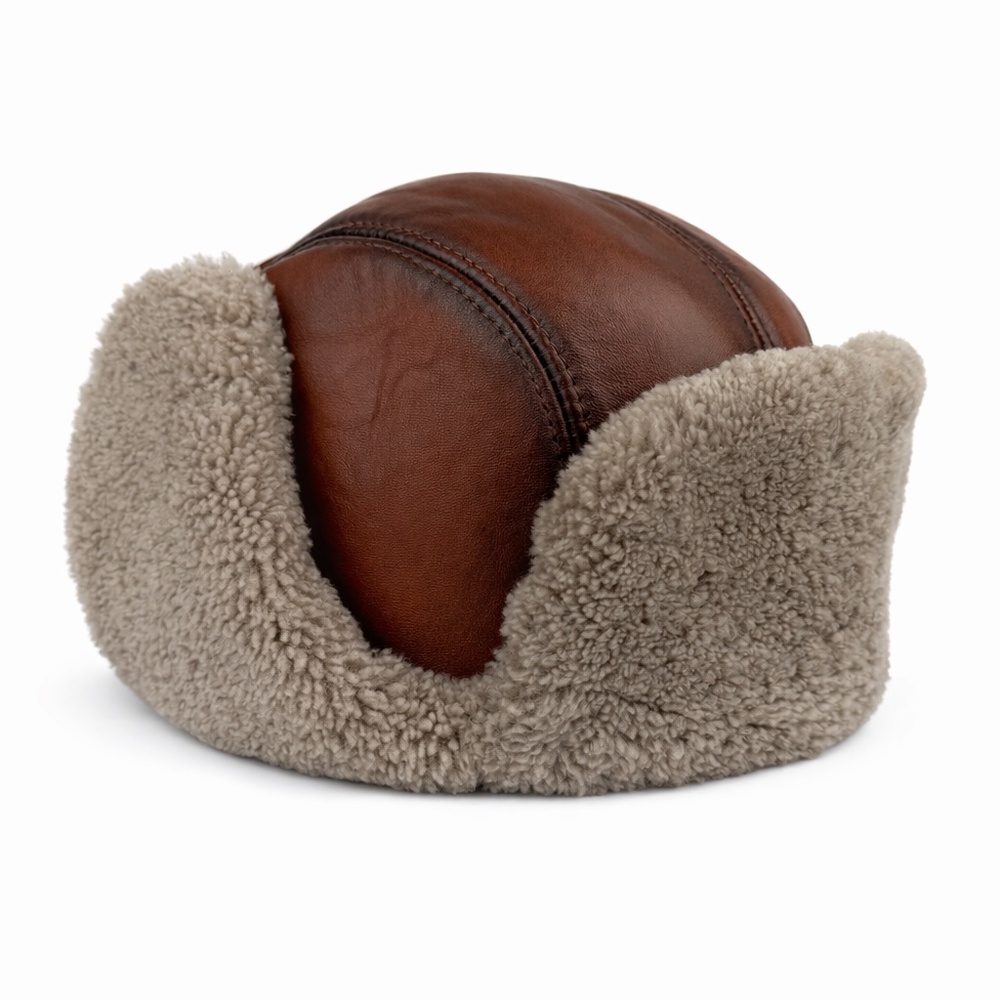 Shearling Sheepskin Leather Trapper Hat Aviator | Winter Hat | Ushanka - Picture 7 of 9